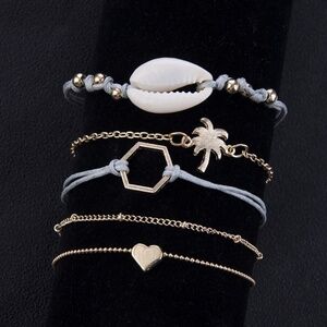 *KELBY* 5-Pc Gold Palm Tree x Blue Bracelet Set